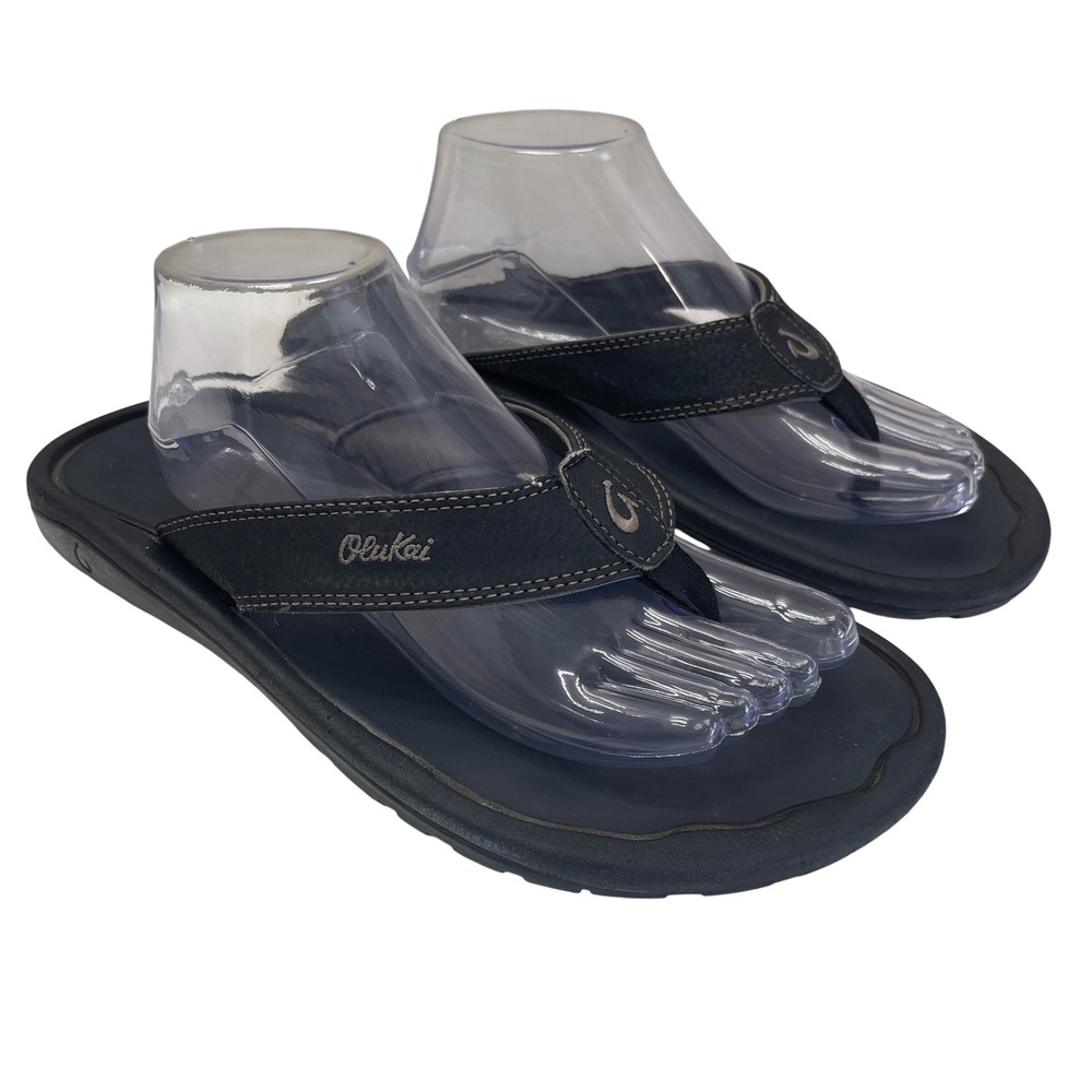 OluKai Ohana Flip Flops Mens 12 Dark Shadow Black Water Resistant Sandals 10110A